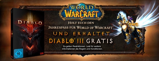 Holt euch den Jahrespass für World of Warcraft und erhaltet Diablo III gratis